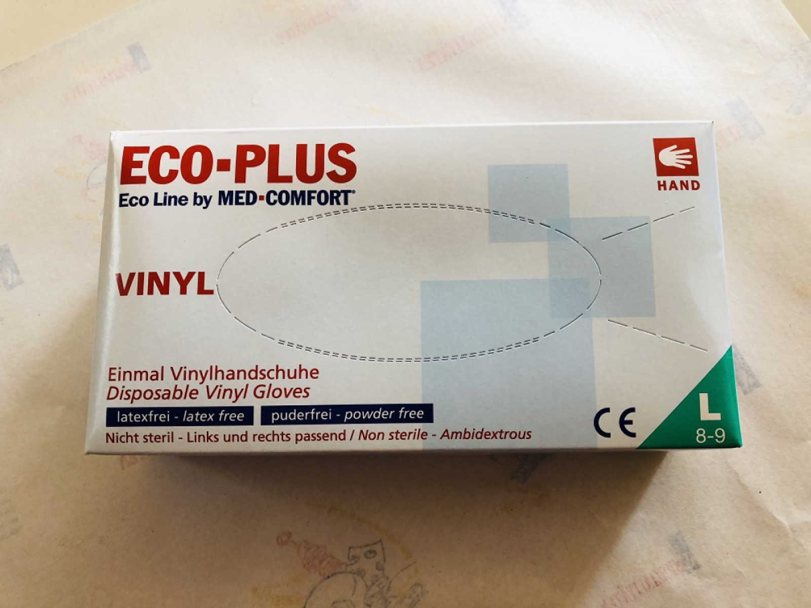 Vinylhandschuhe, Gr. L, 100 Stück Packung