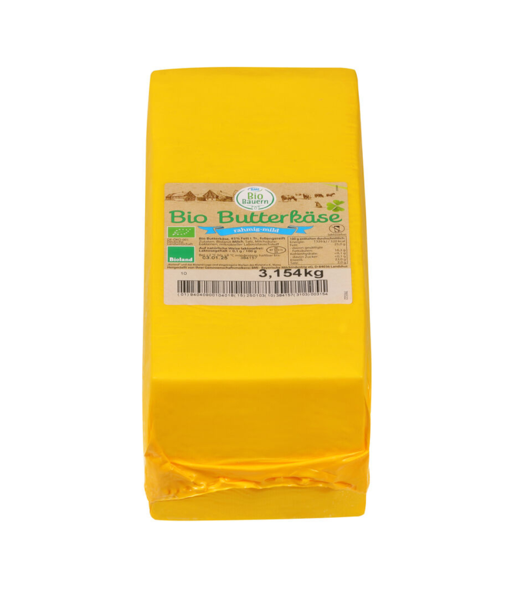 Butterkäse, Bioland, 45 %F.i.TR., 3 Wochen gereift