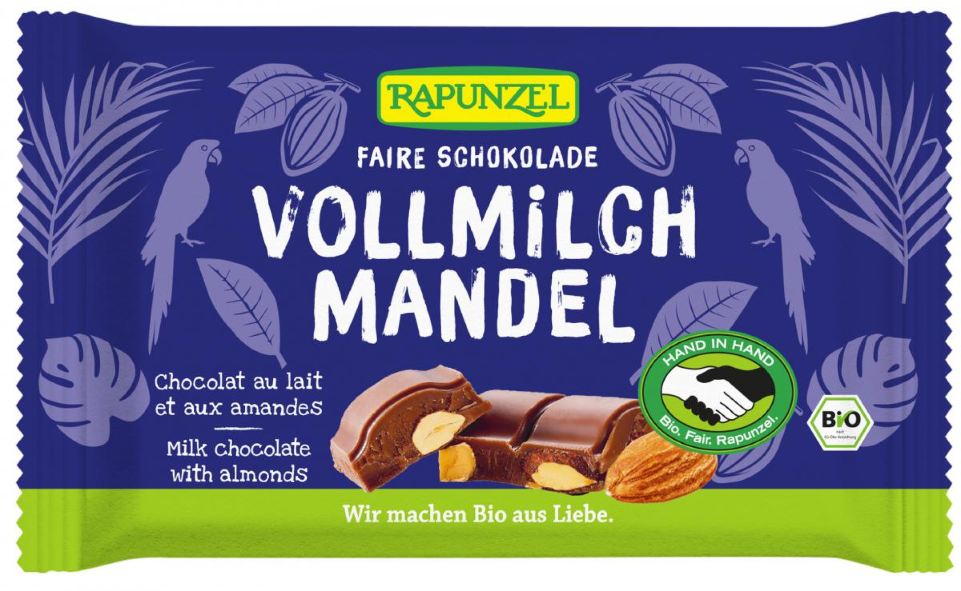 Vollmilch Schokolade mit ganzen Mandeln, Rapunzel