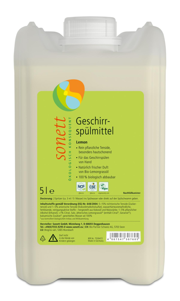Sonett Geschirrspülmittel Lemon, 5 ltr Kanister