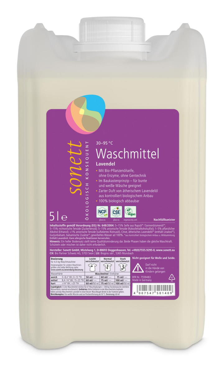 Sonett Waschmittel flüssig Lavendel, 5 ltr Kaniste