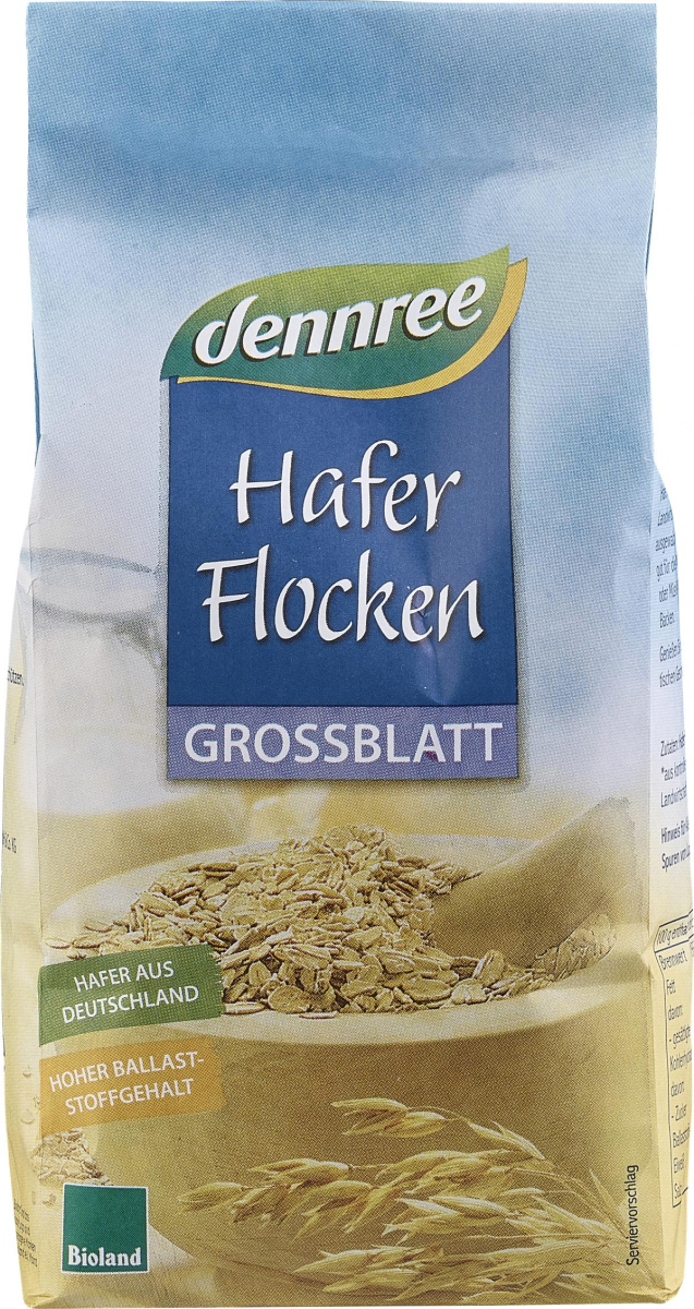 Haferflocken Großblatt, dennree,  500 g Packung