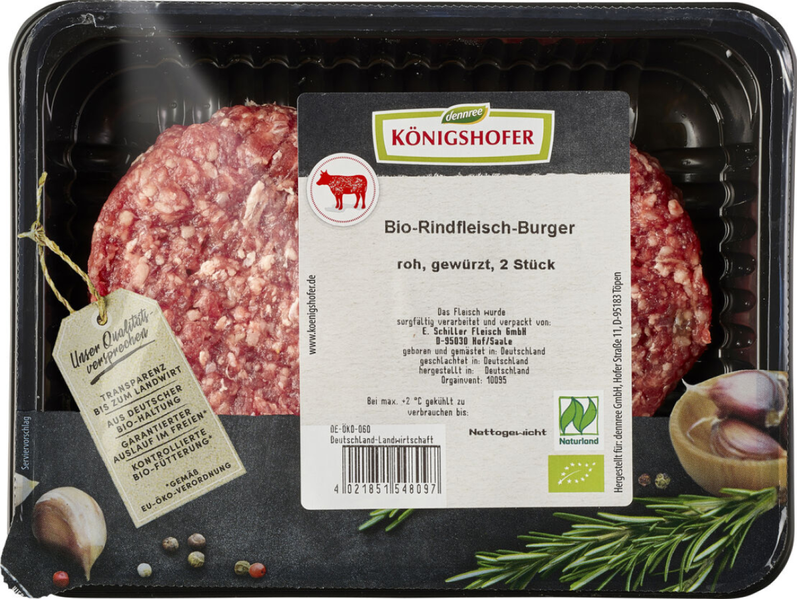 Rindfleisch-Burger, 2 Stück (250 g Schale)