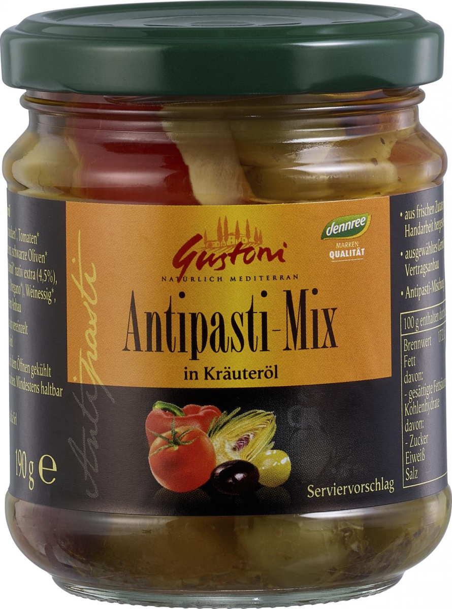 Antipasti-Mix, in Kräuteröl, 190 gr Glas, Gustoni