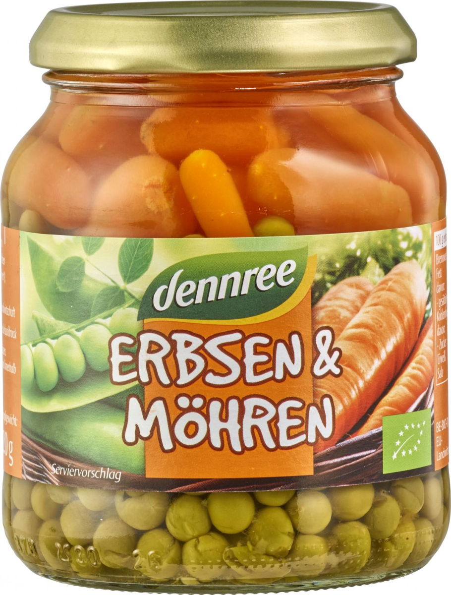 Erbsen & Möhren, dennree  350 g Glas (220 g)