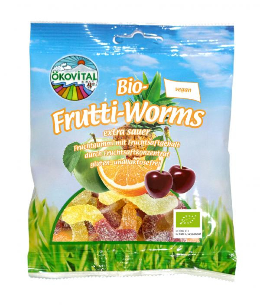 Frutti Worms ohne Gelatine, 80 g
