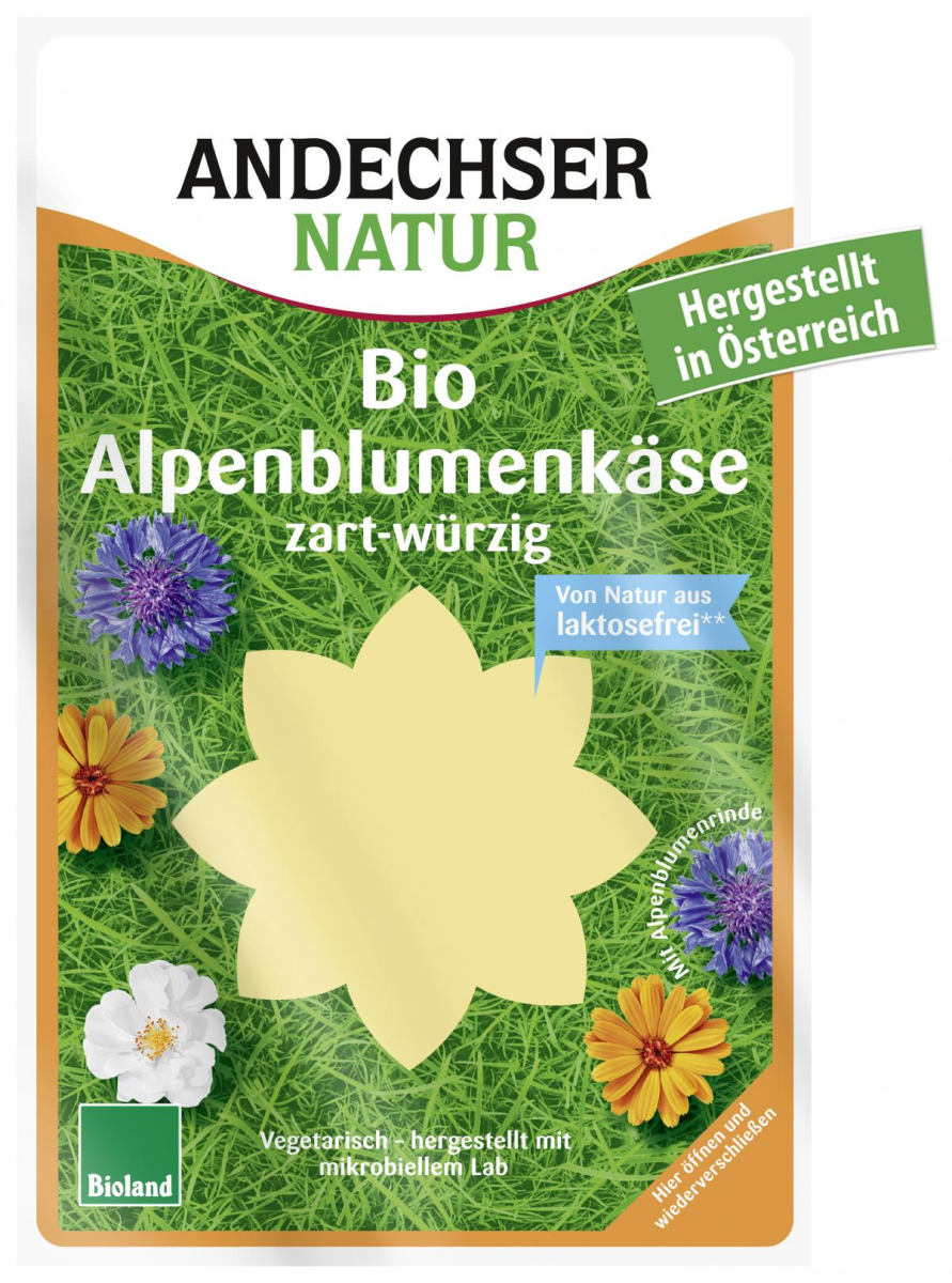 Alpenblumenkäse in Scheiben, 125 g Packung