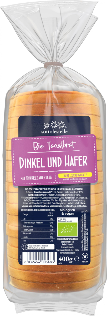 Toastbrot Dinkel & Hafer, 400 g